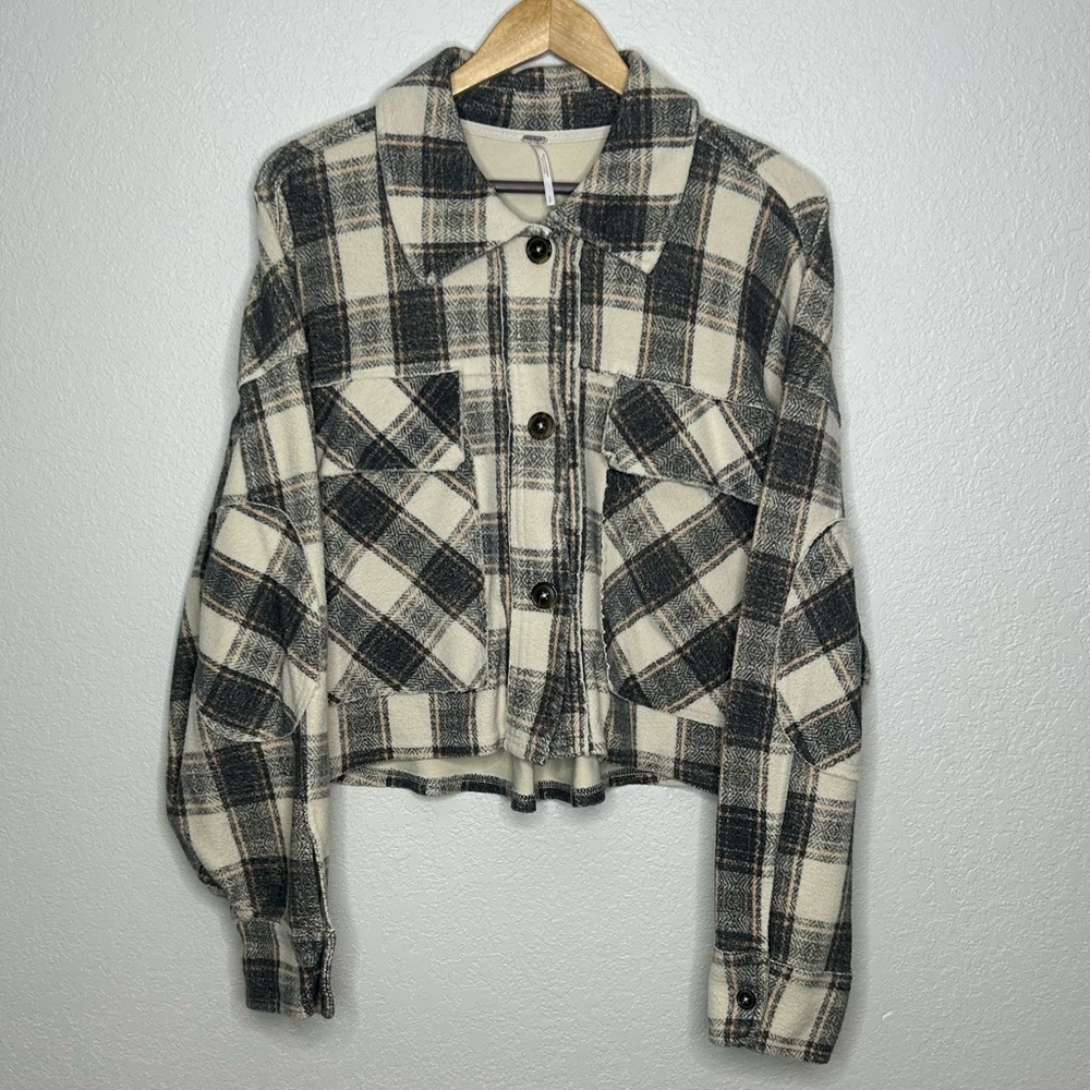 Free people cream & dark grey flannel top